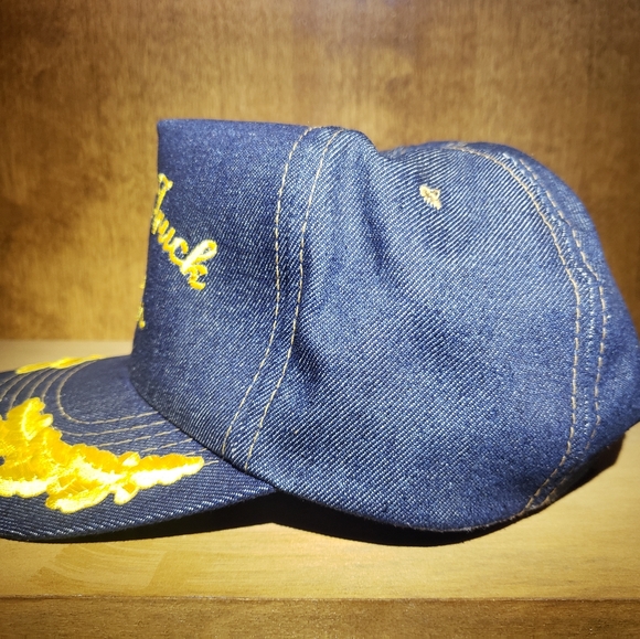 Vintage Denim Trucker Hat Cap SnapBack Blue Gold - Picture 3 of 8